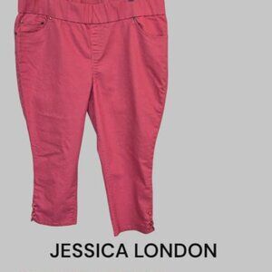 Jessica London Pink Pull ON Elastic Waistband Capri Cropped Pants Womens  22W